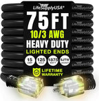 75ft Outdoor/Indoor Extension Cord 10/3 Gauge Ultra Heavy Duty 3 Prong SJTW, Waterproof, Flexible Cold-Resistant Long Power Cord,15A 125V 1875W, Black by LifeSupplyUSA