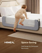 HOMEAL Bed Rail for Toddlers - 59"x24" Extra Long Foldable Toddler Bed Rails for King, Queen, Twin, Full, Double Bed - Breathable Guard Rail for Toddlers with U-Shape Base, Grey