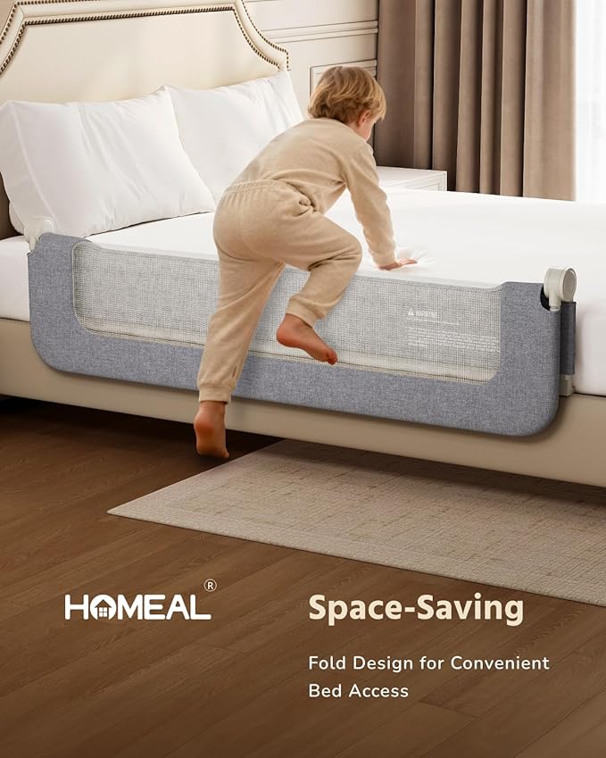 HOMEAL Bed Rail for Toddlers - 32"x24" Foldable Baby Bed Rail Guard - Breathable Bed Rail for Twin, Full, Queen, King Beds, Grey, 1 Pack