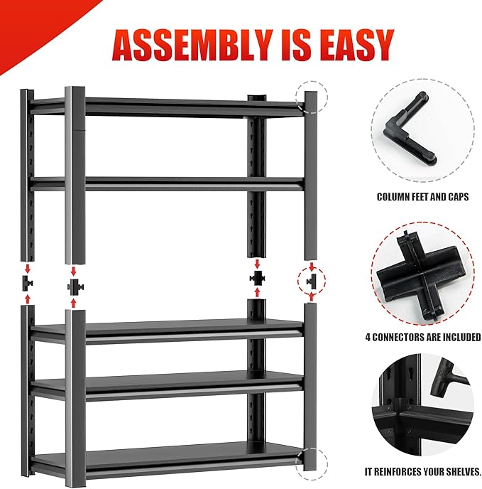 Heavy Duty Metal Storage Rack Shelving for Garage, 5 Tier Shelving Unit - Garage Storage Shelf, Industrial Utility Shelving, Durable Metal Shelf Organizer 24" D x48 W x87 H（2 Pieces）