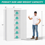 Wide & Deep Metal Storage Cabinet with 2 Doors and 5 Adjustable Shelves,White Locking Metal Cabinet,Large Garage Storage Cabinets,Lockable Tall Pantry Cabinets for Home,Office,Garage,Shop 72x36x18