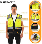 Reflective Safety vest With back plan pocket,High visibility Class 2 Heavy Duty Surveyor Vest with Zipper,Hi Vis Construction Work Vest for Men＆Women ANSI/ISEA(Yellow-Bottom,M)