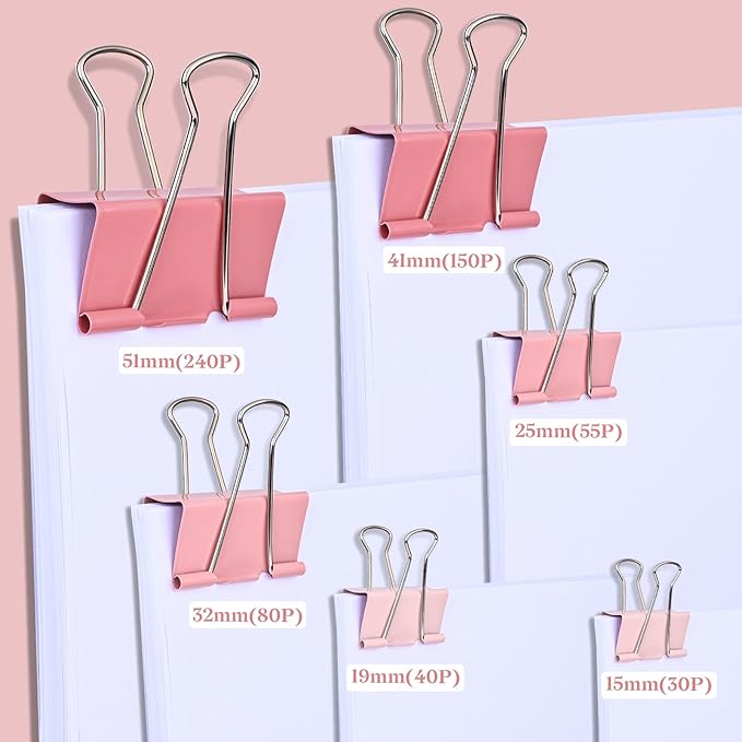 Temiary Aesthetic Binder Clips, 60 Pcs 0.6 Inches Small Metal Binder Clip with Clear Storage Container, Binding Paperwork Clamps for School Teachers Office Supplies (Pink)