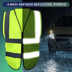 JaGely 15 Pack Reflective Safety Vests with Pockets and Zipper Construction Work High Visibility Vest for Men Women(Medium,Fluorescent Green)
