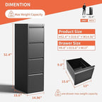 4 Drawer Locking File Cabinet with Wheels,Black Metal Mobile Filing Cabinets,Vertical File Cabinet for Home Office,Rolling Storage Cabinet for A4/Letter/Legal Size File,Assembly Required