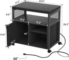 Unikito Lateral File Cabinet, Locking Office Filing Cabinets with Socket and USB Charging Port, Modern Rolling Printer Stand with Storage for A4, Letter Size and File Folders, Black