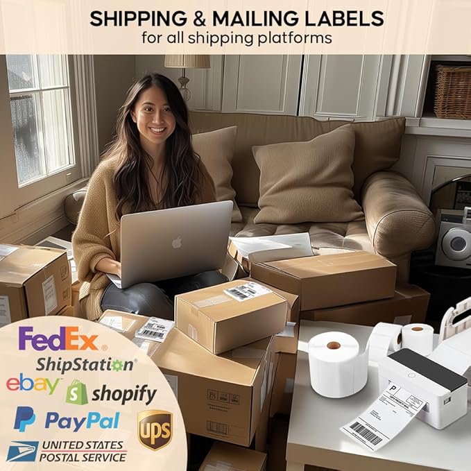 4 Rolls of SL450 4x6 Shipping Label (450 Pages per roll) Support Arkscan Label Printers, Compatible w/Zebra LP2844, Zp-450, Zp-500, Zp-505 and Other Brands, It's Designed for Direct Thermal, White.