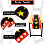 4 Pcs 13 x 72 Inch Movie Night Table Runner with Gold Star Design - Movie Night Black Carpet Decoration for Birthday Party Supplies （Black）