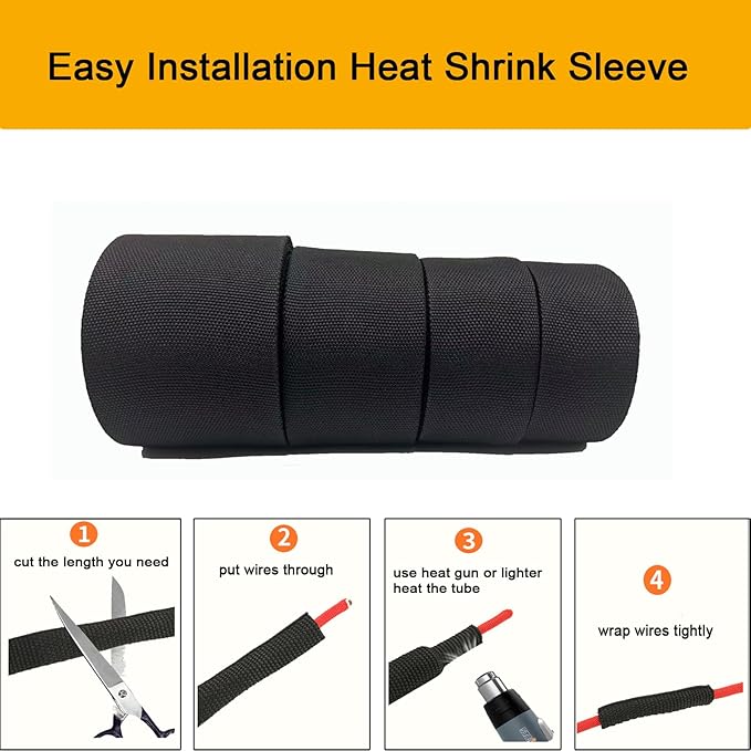 Heat Shrink Braided Sleeving 2:1 Shrinkable Fabric Cable Sheathing Wire Tubing Management Abrasion Protectors Flexibility 3/4" ID-24FT