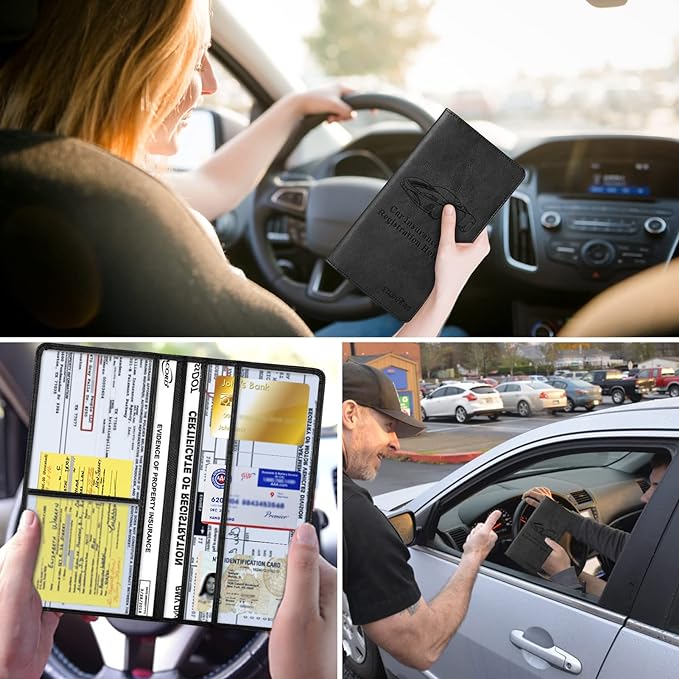 2Pack Leather Car Registration and Insurance Card Holder, Car Document Holder for Cards License with Magnetic Shut (Pink)