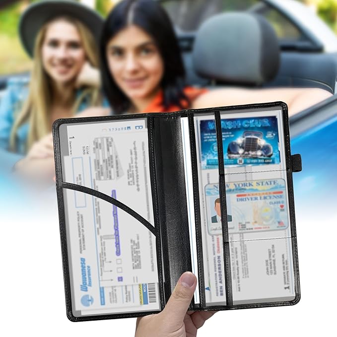 Car Registration and Insurance Holder, Leather Car Glove Box Organizer, Cool Car Accessories for ID, Driver's License Cards & Essential Document,business cards,Men&Women,Cute Three Bear