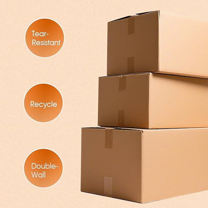 Double Wall Corrugated Cardboard Boxes for Moving(12 Pack), 20" x 15" x 20" Heavy Duty Large Packing Boxes Durable for Packing,Business,Storage (Large-No Handle)