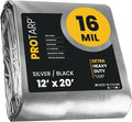 PROTARP Extra Heavy Duty 16 Mil Tarp Cover, Waterproof, UV Resistant, Rip and Tear Proof, Poly Tarpaulin with Reinforced Edges for Roof, Camping, Patio, Pool, Boat. (Silver/Black 12′ X 20′)