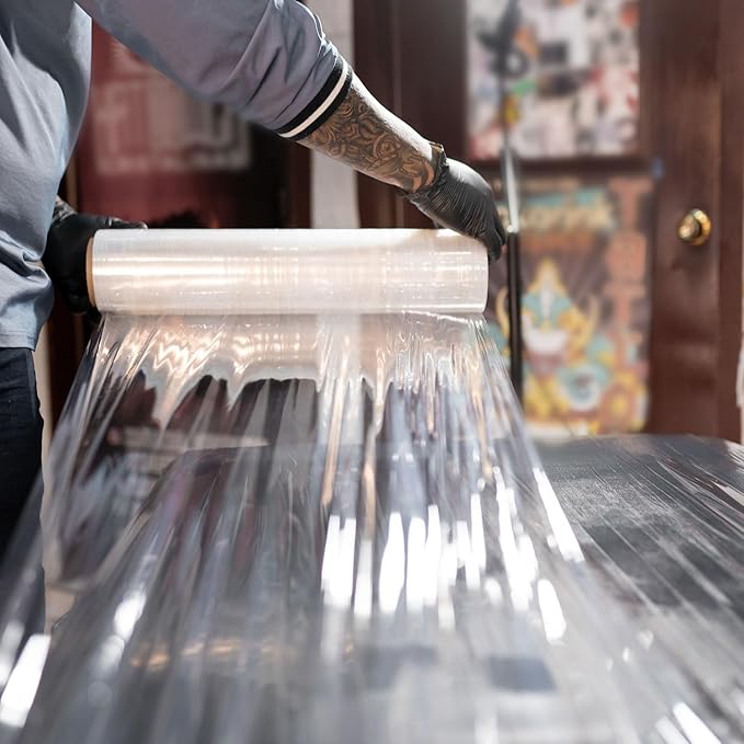 PSBM Stretch Wrap, 12 Inch x 1500 Feet, 90 Gauge, Clear Plastic Cling, Cast Hand Stretch Film Rolls for Packaging Moving Packing Pallets