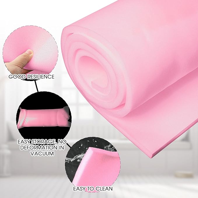 Amylove Polyurethane Foam 1/4" x 24" x 72" High Density Cushion Upholstery Foam Sheet for Seat Replacement DIY Projects Chairs Headboards Sofas Home(Pink)