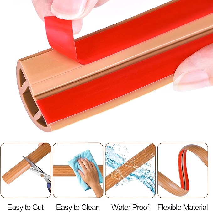 MYFAMIREA 10FT Floor Cord Cover for Wire Self Adhesive Cable Cavity Management PVC Extension Cord Hider Power Floor Wire Protector Cover Prevent Cable Trip for Office Home Outdoor (Brown Wood, 1.18'')