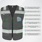 TCCFCCT Hi Vis Vest 5 Pockets High Visibility Reflective Safety Vest for Men Women, Neon Construction Vest with Horizontal Strip for Walkie-talkie and ID Card, Meets ANSI/ISEA Standards, Grey, 3XL