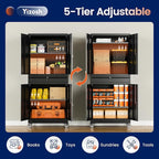 Yizosh Metal Garage Storage Cabinet with Locking Doors and Adjustable Shelves, 73" Rolling Tool Storage Cabinet with 4 Wheels and 1 Drawer for Garage,Warehouse (Black)