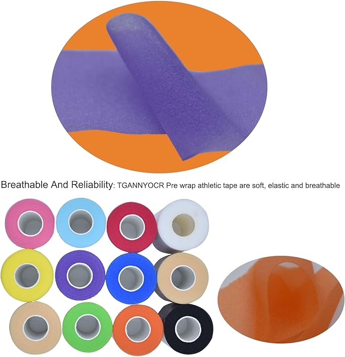 22 Packs Pre Wrap Tape, 11 Colors 2.76 Inch x 11Yards Prewrap Athletic Tape for Soccer, Foam Tape, Underwrap Bandage for Wrists, Prewrap Headbands for Hair (Rich Color)