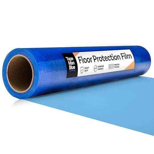 TapeManBlue Floor Protection Film, 36" x 200', Made in USA, Blue Self Adhesive Floor Protector Tape for Moving, Painting and Construction, Temporary Covering to Shield Hardwood, Tile, Hard Surfaces