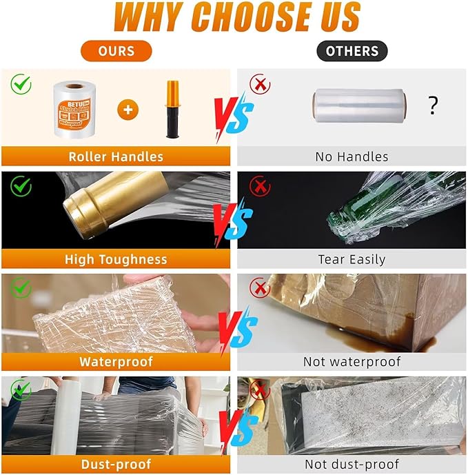 Stretch Film Shrink Wrap for Moving Supplies (5inch, 1 Pack) x 1000ft, Industrial Strength Plastic Wrap Stretch Roll for Pallet Wrapping Shipping Moving Boxes Storage Furniture with Handles, Clear