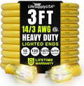 3ft Outdoor/Indoor Extension Cord 14/3 Gauge Heavy Duty 3 Prong SJTW, Waterproof, ETL Listed, Flexible Cold-Resistant Long Power Cord,15A 125V 1875W, Yellow by LifeSupplyUSA