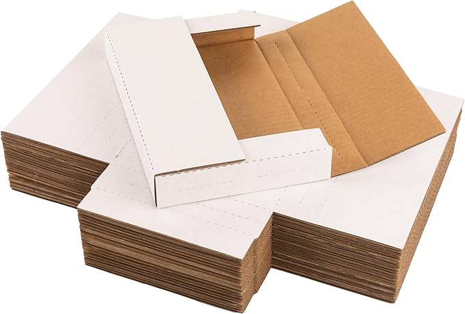 9x6x1.3 inch Mailing Boxes, Multi-Depth CD DVD Corrugated Cardboard Boxes with Fragile Stickers for Shipping, Storing, Package, Business or Home, White, 25 Pack
