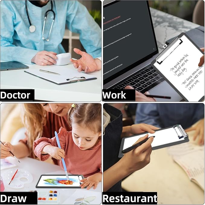 2 PCS Clip Boards 8.5x11,Black Plastic Clipboard with Pen Holder,Standard Letter Size A4,Heavy Duty,Hanging Clipboards for Women Kids Teacher, School Office Home Supplies