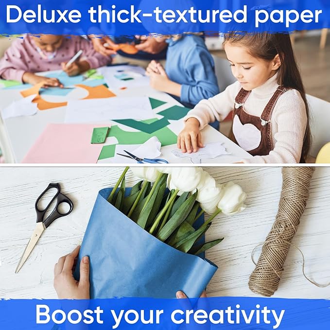 USA Made 12" x 1200" Dark Blue Kraft Paper Roll, 45 lbs Thickness, Kraft Paper for School, American Quality Blue Colored Paper, Bulletin Board - Non-Toxic, Odorless, Safe for Kids