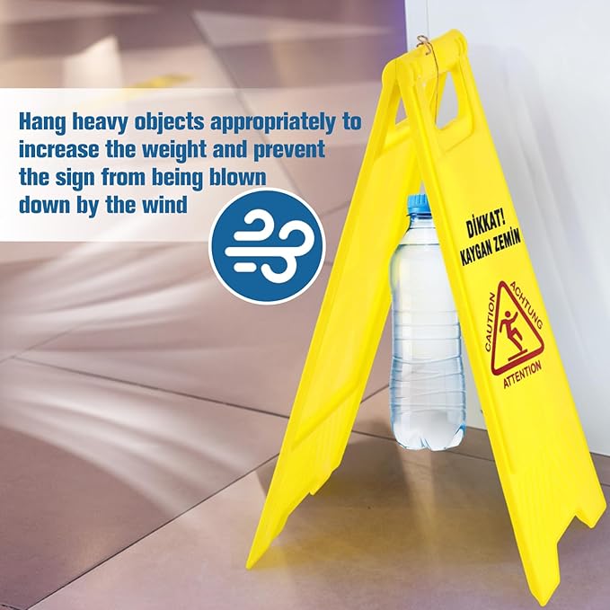 2 Pack 17.5 Inch Blank Floor Sign Yellow A-frame Foldable Caution Sign Write-On Double Sided Safety Warning for Pool Restaurant Restroom Office