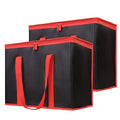 Bodaon 2-Pack Insulated Reusable Grocery Shopping Bags, X-Large Picnic Cooler Bag with Zipper Zippered Top Cold, Black with Red Edge