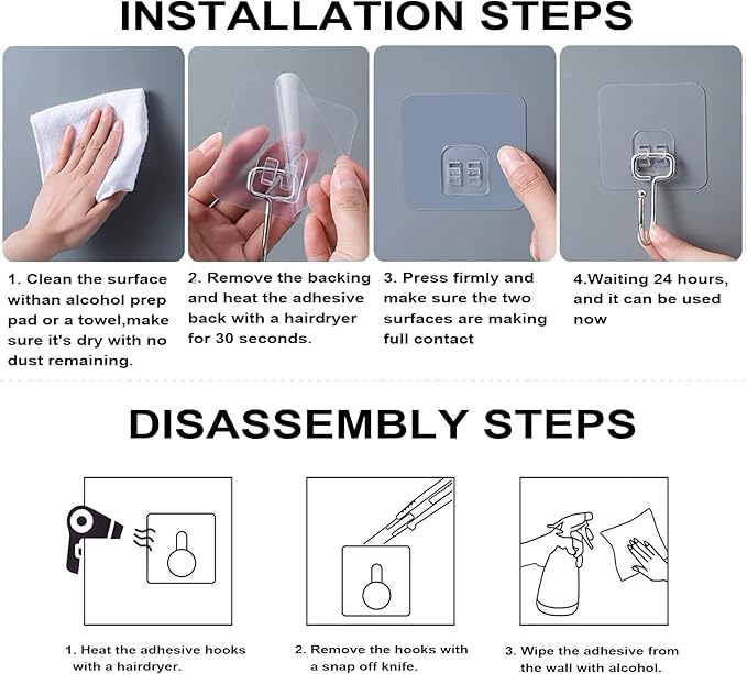 ZESLMG Large Adhesive Hooks for Hanging Wall, 22 Pack Self Sticky Hooks Heavy Duty 22lb Clear, Removable Shower Hook No Damage for Towel Key Coat Wreath Picture Outdoor Bathroom Kitchen, Waterproof