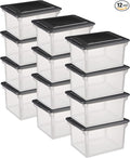 Sterilite File Box, Stackable Storage Bin with Lid, Organize Receipts, Bills, Taxes and Papers in the Home, Office, Clear Base with Black Lid, 12-Pack