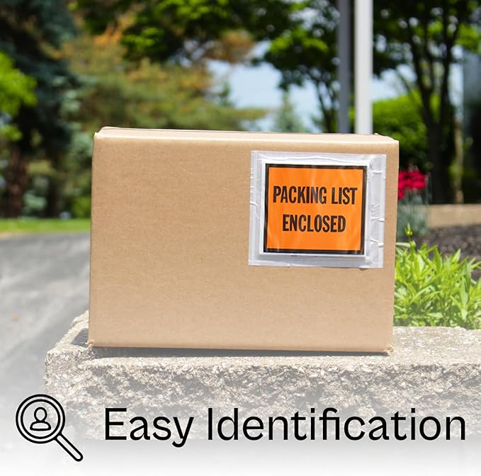 PSBM 2000 PCS 10 x 5.5 Inch Orange Full Face Packing List Enclosed Bags, Shipping Mailing Envelopes and Packing Slip Pouches for Mailing Labels, Invoices and Documents