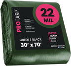PROTARP Extreme Heavy Duty 22 Mil Tarp Cover, Waterproof, UV Resistant, Rip and Tear Proof, Poly Tarpaulin with Reinforced Edges for Roof, Camping, Patio, Pool, Boat. (Green/Black 30′ X 70′)