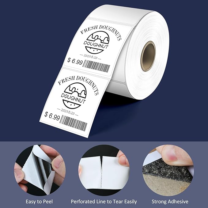 L LIKED 2" x 2" Direct Square Thermal Labels, Perforated QR Code and Barcode Stickers & Compatible with Rollo, Zebra and Other Desktop Printers (1 Roll, 750 Labels)
