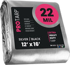 PROTARP Extreme Heavy Duty 22 Mil Tarp Cover, Waterproof, UV Resistant, Rip and Tear Proof, Poly Tarpaulin with Reinforced Edges for Roof, Camping, Patio, Pool, Boat. (Silver/Black 12′ X 16′)