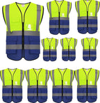 zojo High Visibility Safety Vests With Pockets, Pack of 10,Wholesale Reflective Vest for Outdoor Works, Cycling, Jogging, Walking,Sports - Fits for Men and Women (2XL-Mix Yellow & Blue)