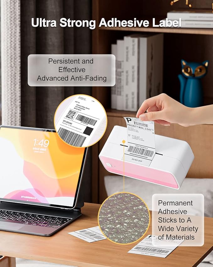 Phomemo 4x6 Shipping Labels, 4000 PCS Fan-Fold Thermal Labels, Compatible with MUNBYN,JADENS,Nelko,KNAON,Phomemo 241bt,243bt,D450BT,D520BT, Label Printer,Water/Oilproof Label Stickers for Address Mail