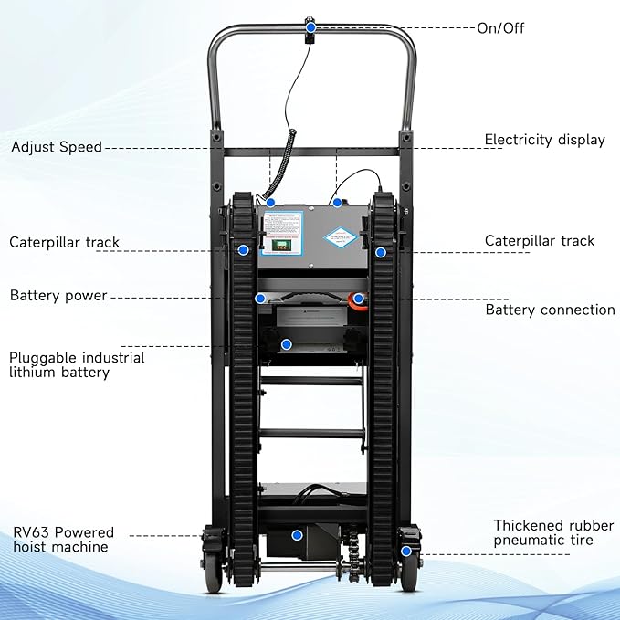 Electric Stair Climbing Hand Trucks Dolly Cart, 900lb Capacity Heavy Duty Stair Climber with Ropes, Carry Heavy Objects Up and Down Stairs Effortless for Furniture Logistics Warehouse
