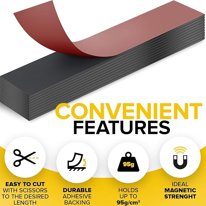 Magnetic Strips with Adhesive Backing - Magnetic Tape for Crafts - Tool and Knife Magnet Strips for Kitchen, Garage and Garden - Adhesive Magnetic Tool Holder Strip for Wall (6 Pieces, 6" x 1")