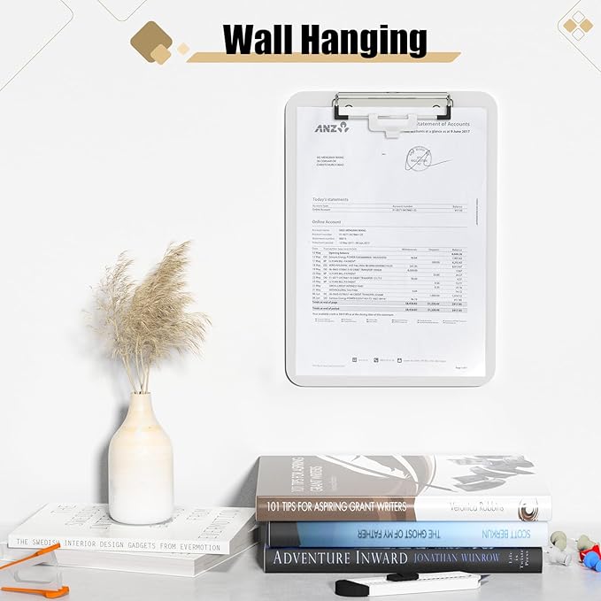 Hongri Plastic Clipboard, White 8.5x11" Clipboard, A4 Letter Size Clipboards for Nurses, Students, Office and Women, Clipboard with Pen Holder and Low Profile Clip, Size 12.5 x 9 Inch(White)
