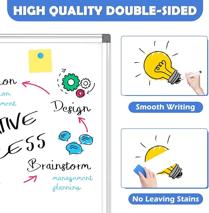 WALGLASS Large Dry Erase White Board for Wall, 72'' x 40'' Double-Sided Magnetic Whiteboard with Aluminium Frame, Hanging & Wall Mount for Home Office School