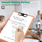 Orange Clipboard with Pen Holder, 2 Pack Plastic Clipboard with Low Profile Metal Clip, Hanging Clipboards Holds 8.5x11 Inch Papers, Standard A4 Letter Size Clip Board for Office & School
