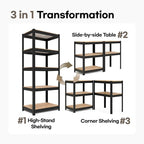 HOMEDANT House 24.4" W 5 Tier Heavy Duty Garage Shelving Adjustable Metal Rack Storage Shelves Standing Shelf Unit Organizers Pantry Closet Office Black 1Pack