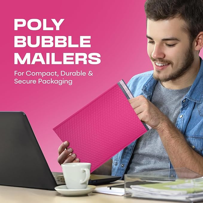 Hot Pink Large Poly Bubble Mailers 12x15 inch | Self Seal Padded Envelopes Cushioned Bubble Mailer | Usable Size 12x15 | WaterProof | Lightweight mailing Shipping Bags | 100 Pack Bulk