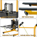 Foldable Material Lift Winch Stacker, 450LBS 36" Pallet Stacker, 2-in-1 Hand Truck Fork Lift Table Cart, Removable Platform, Adjustable Forks, Foot Pump, for Warehouse Garage Workshop