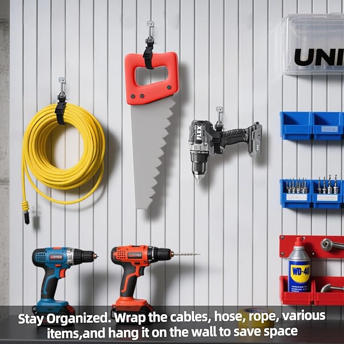 17 Inch Extension Cord Holder Organizer with Triangle Clips for Garage Organization and Storage, Adjustable Heavy Duty Storage Straps for Men Workshop (12)