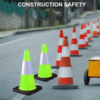 OrangeStar 4-Pack 18" Traffic Cones with Weighted Rubber Base, 6" Reflective Collar, Green Safety Cones for Parking Lot, Road Construction, Warehouse, Highway, Weatherproof PVC
