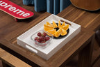 Glossy White Sturdy Acrylic Serving Tray with Handles-10x15Inch-Serving Coffee Appetizer Breakfast Butler-Kitchen Countertop-Makeup Drawer Organizer-Vanity Table Tray-Ottoman Tray
